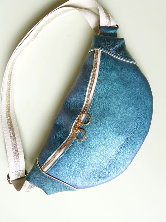 Banane - n°16 Cuir bleu pétrole et or