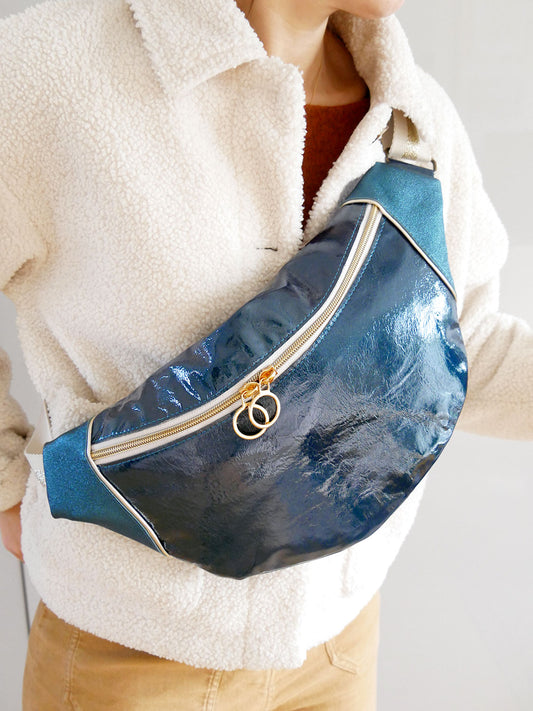 Banane - n°17 Cuir bleu canard vernis et or