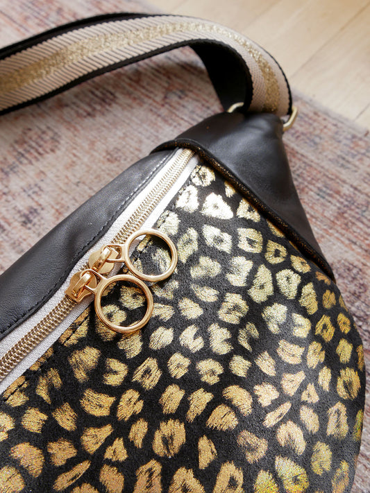 Banane - n°5 Cuir noir léopard doré