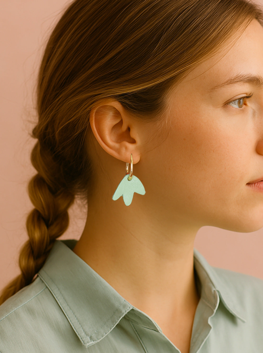 mini Bilbao - Boucles d'oreilles en cuir céladon