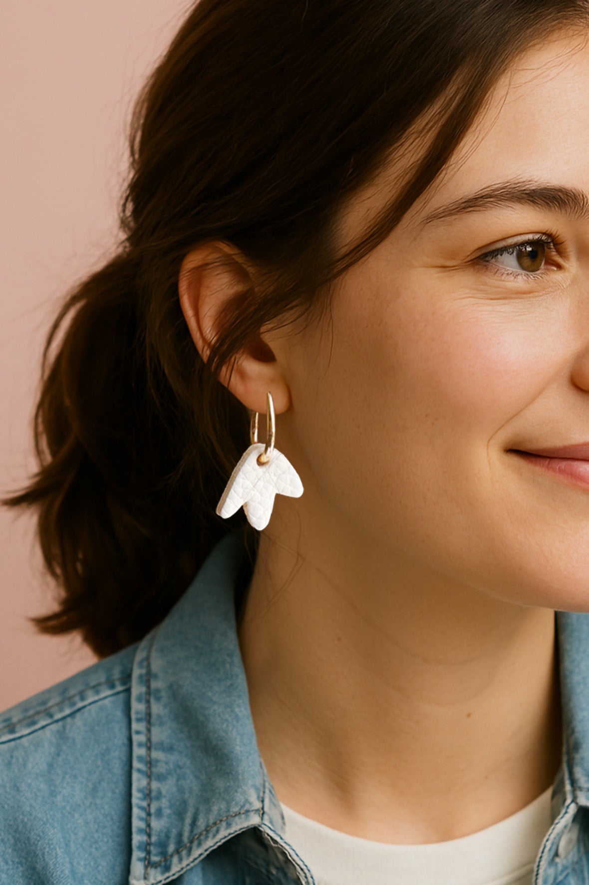 mini Bilbao - Boucles d'oreilles en cuir blanc neige