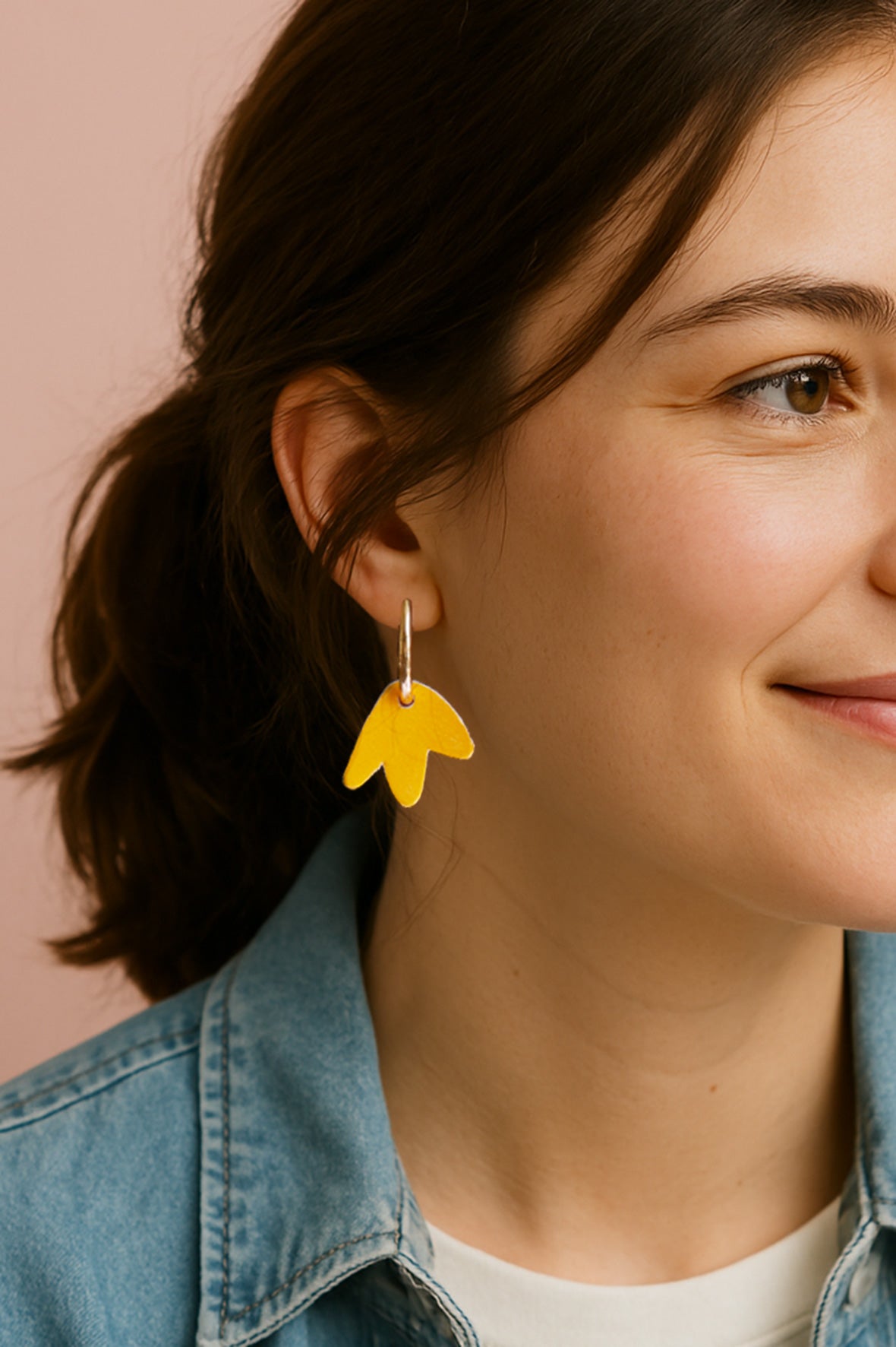 mini Bilbao - Boucles d'oreilles en cuir jaune tournesol