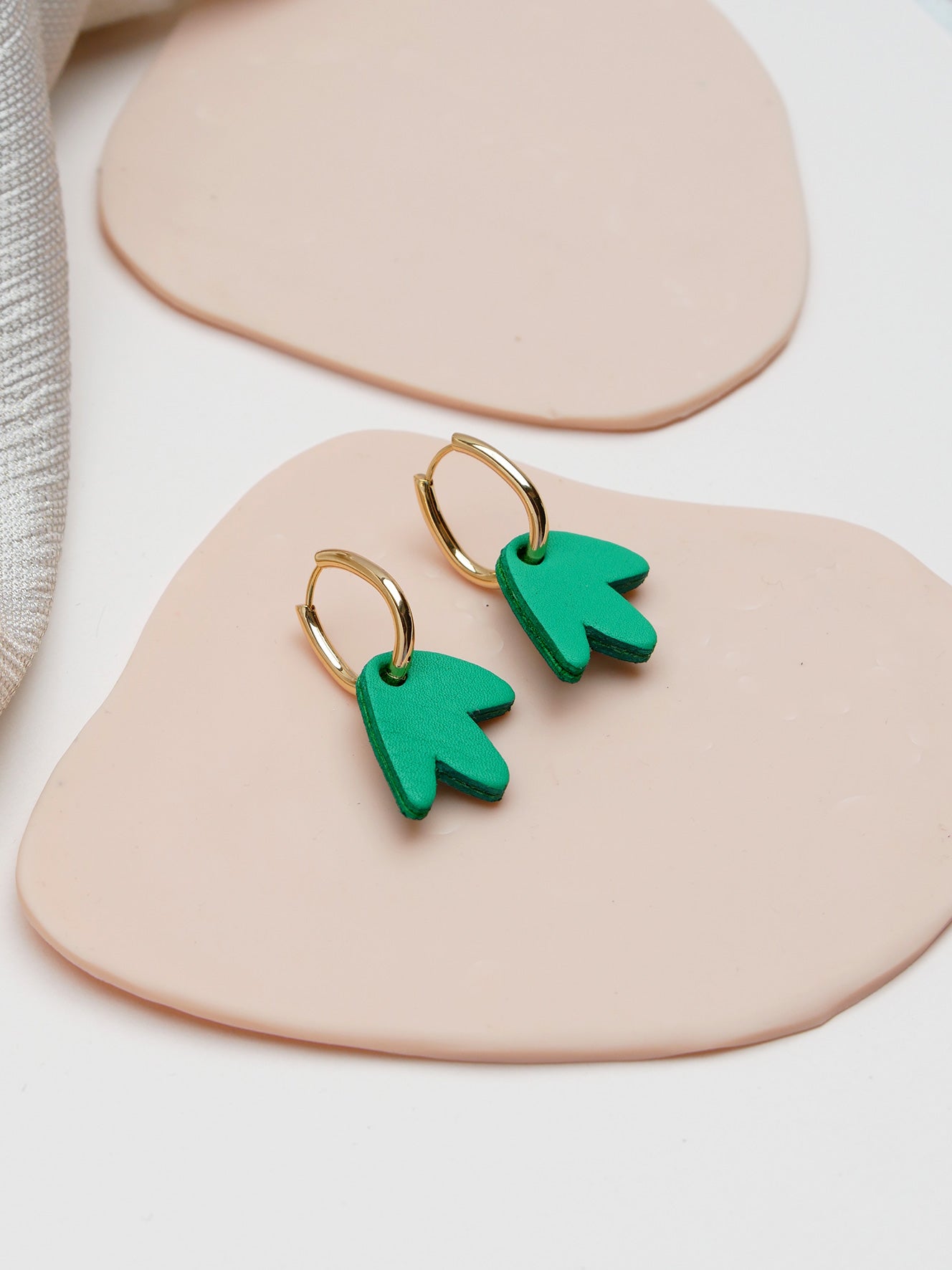 mini Bilbao - Boucles d'oreilles en cuir vert