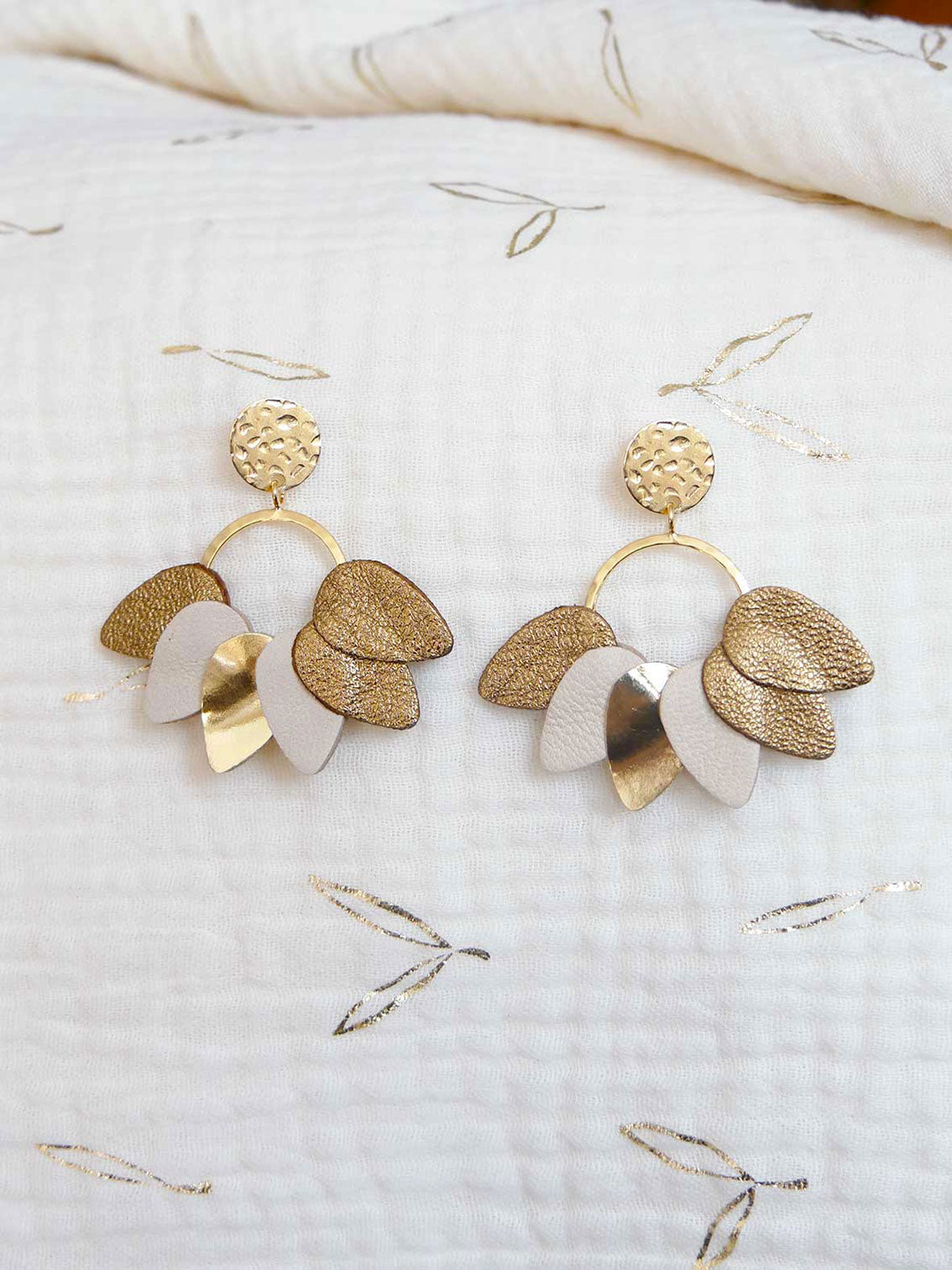 Mexico - Boucles d'oreilles en cuir bronze et doré