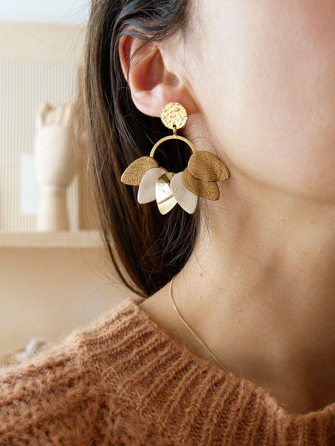 Mexico - Boucles d'oreilles en cuir bronze et doré