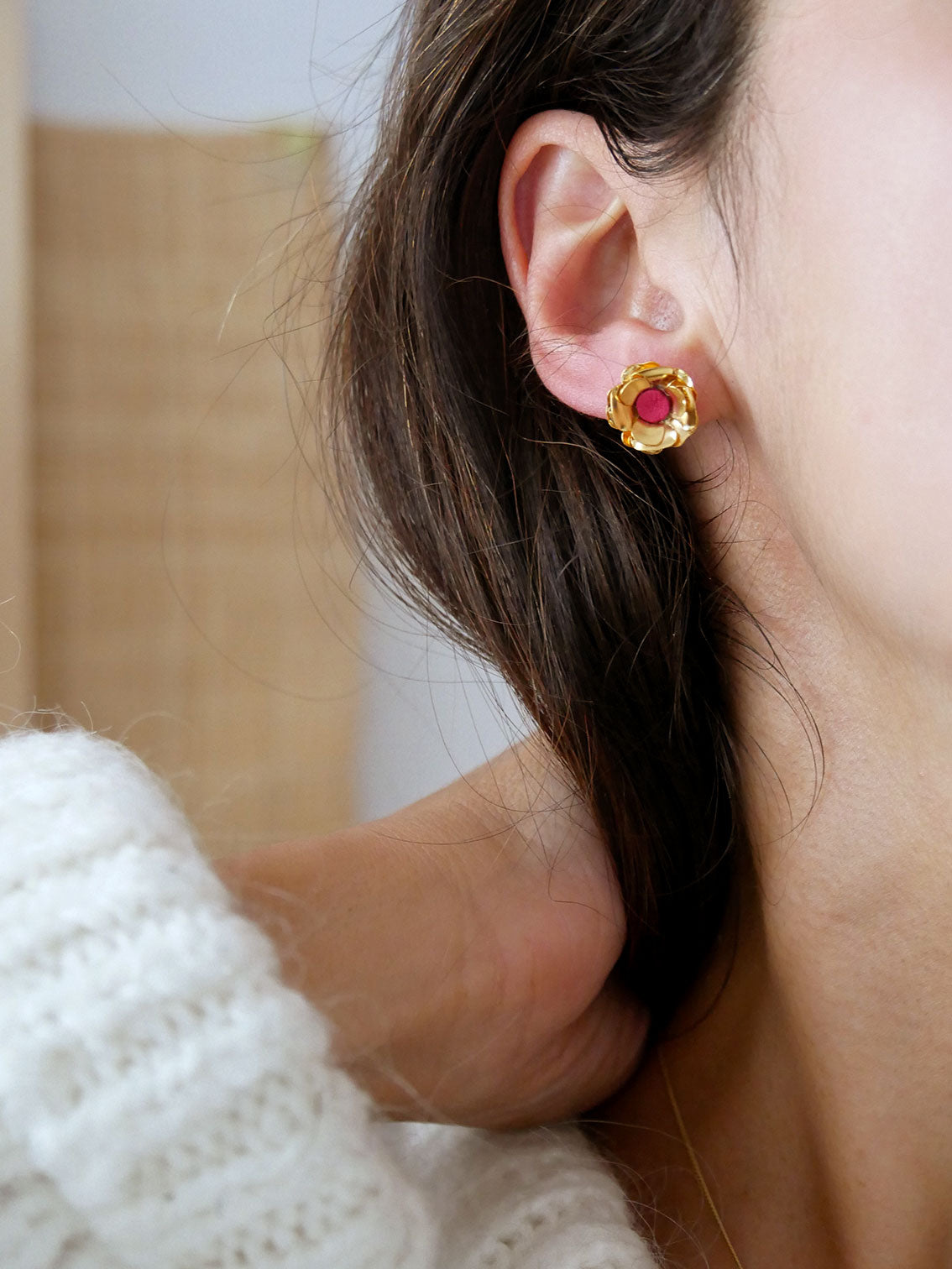 Vérone - Puces d'oreilles avec du cuir bordeaux