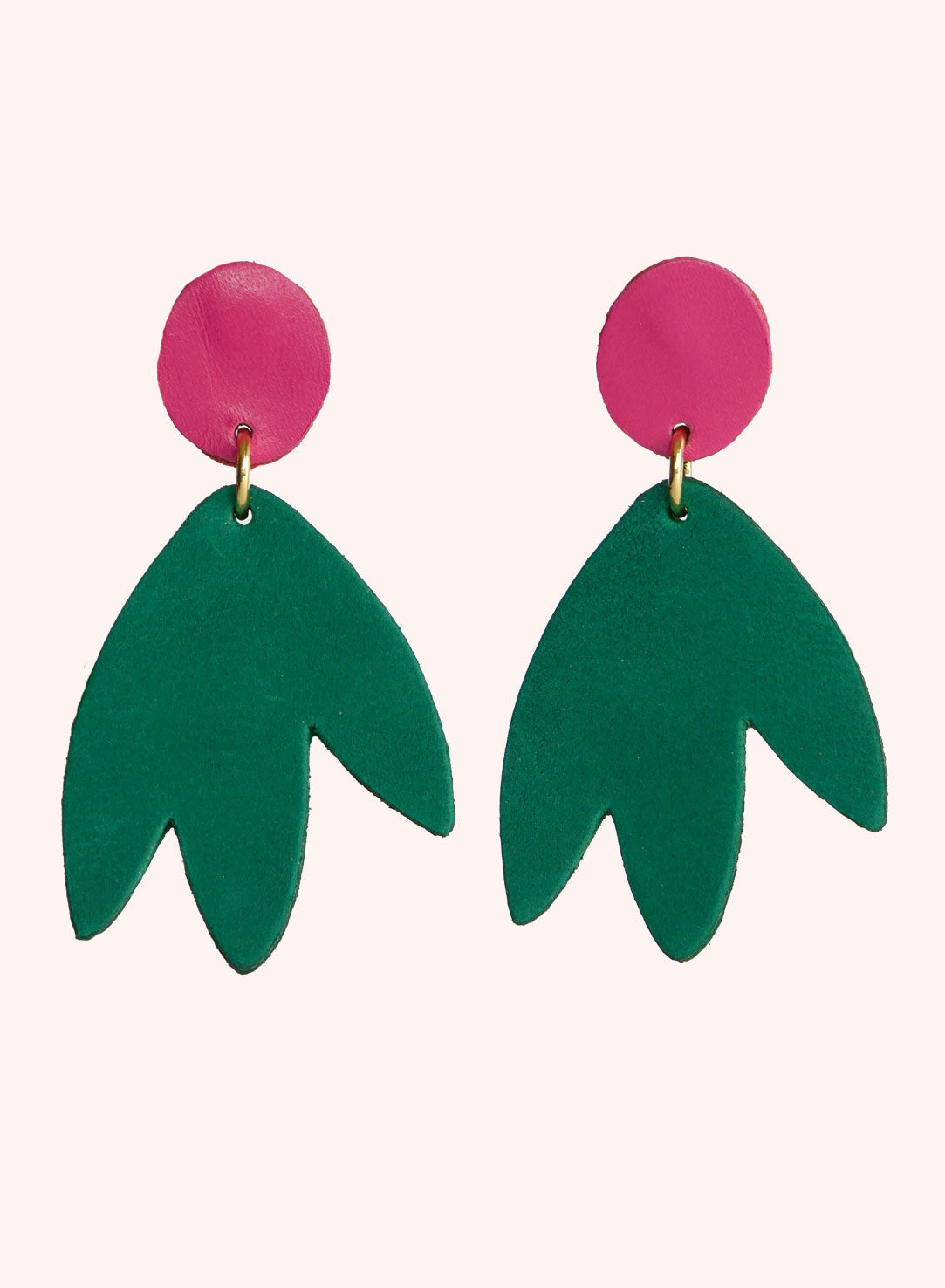 BILBAO - Boucles d'oreilles cuir vert / rose