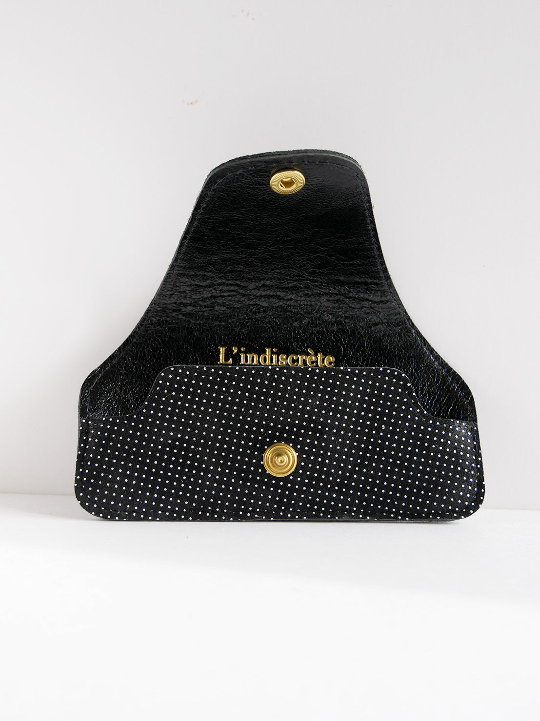 Etui à lunettes en cuir noir à pois ET59