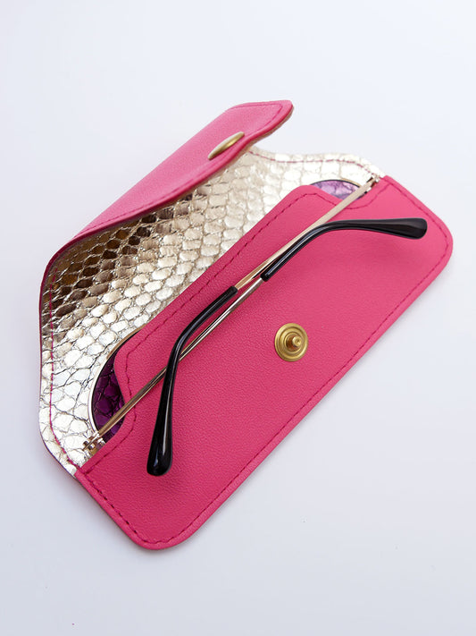 Etui à lunettes en cuir rose fuchsia ET63