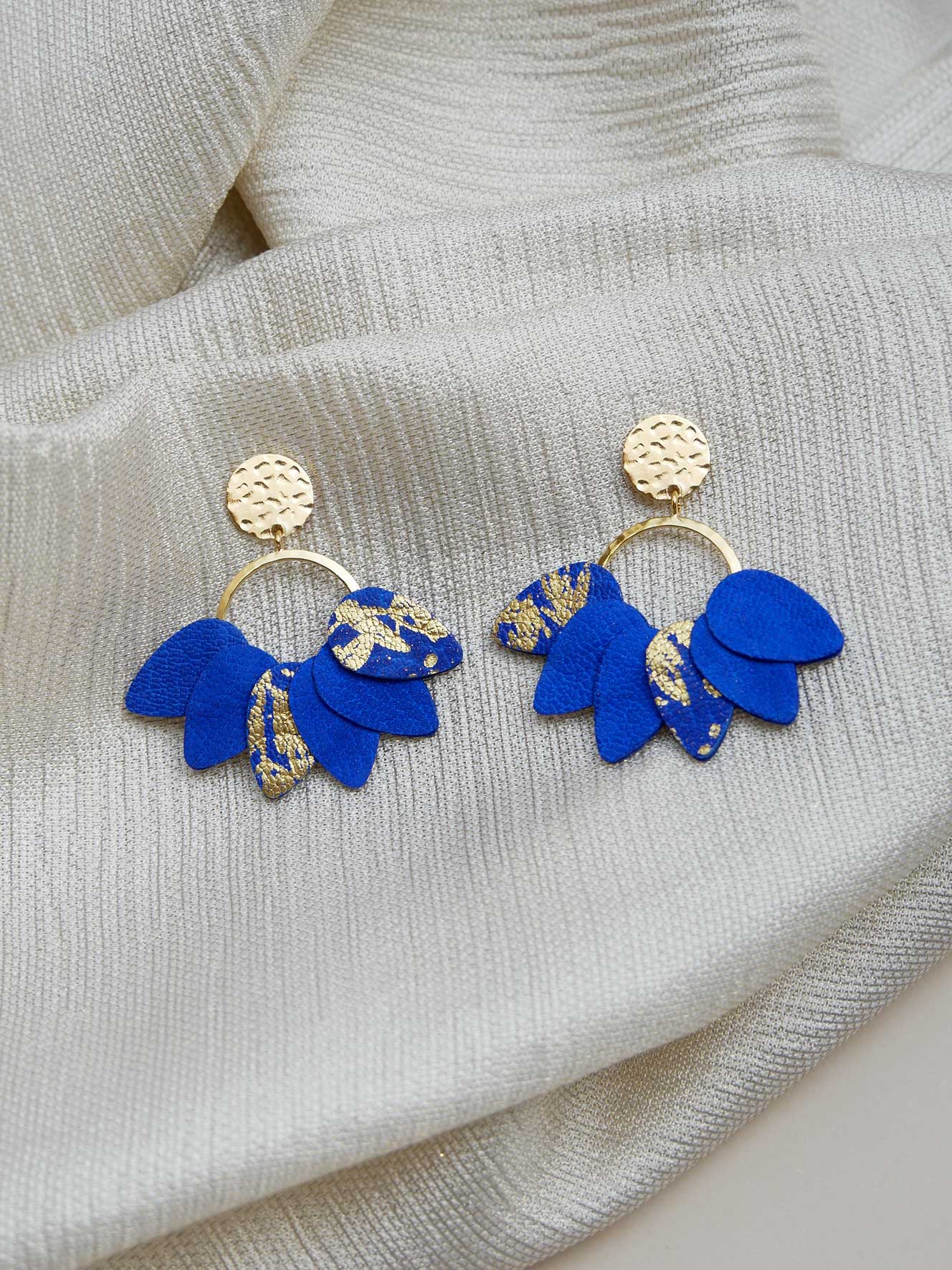 MEXICO - Boucles d'oreilles en cuir bleu et or