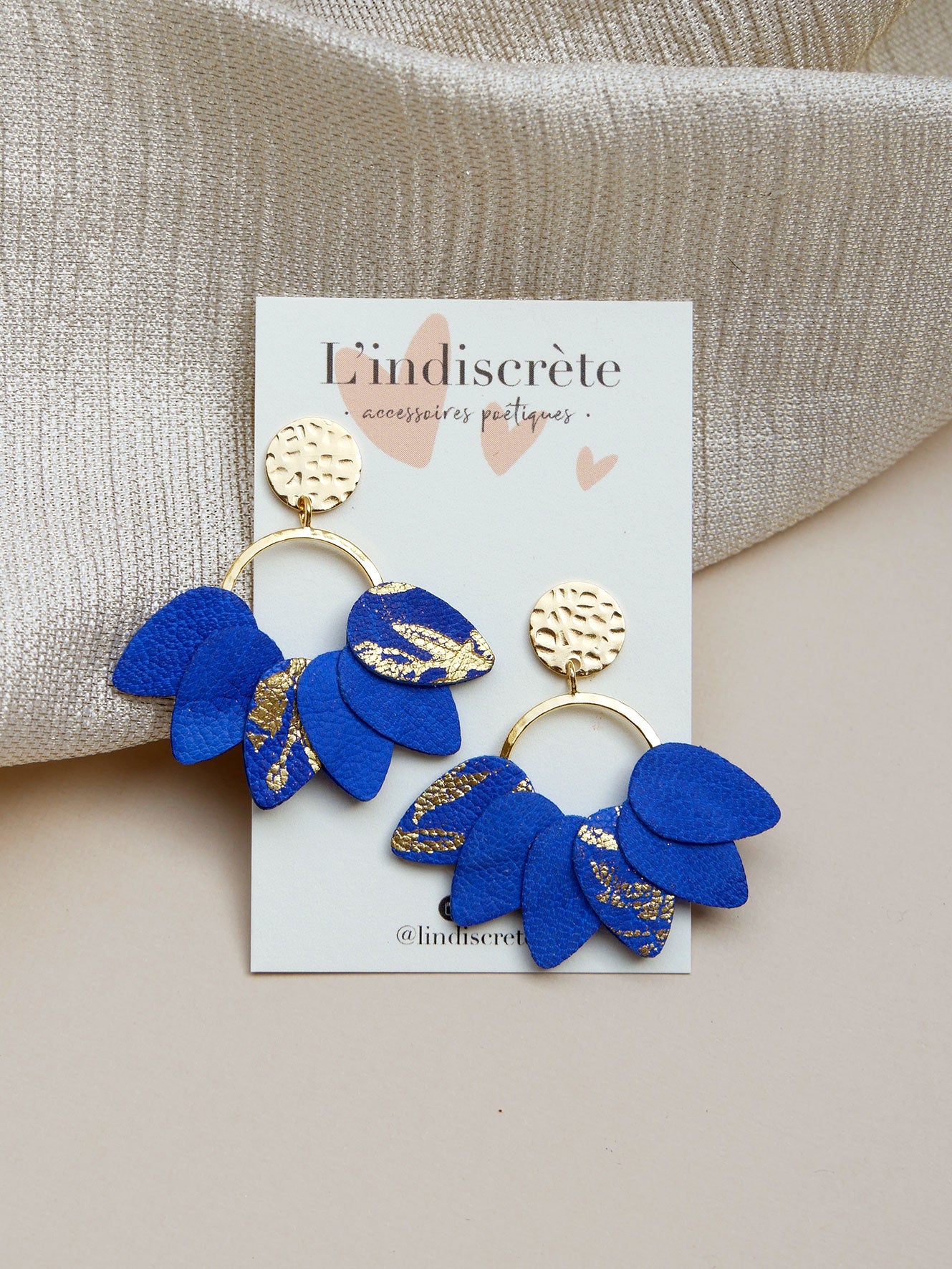 MEXICO - Boucles d'oreilles en cuir bleu et or