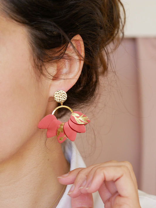 MEXICO - Boucles d'oreilles en cuir rose