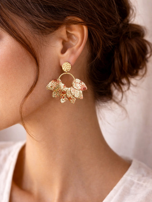 MEXICO - Boucles d'oreilles en cuir or craquelé