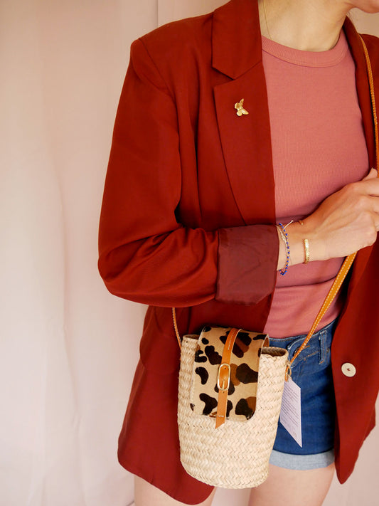 Numéro 84 - Panier en osier et cuir léopard à bandoulière