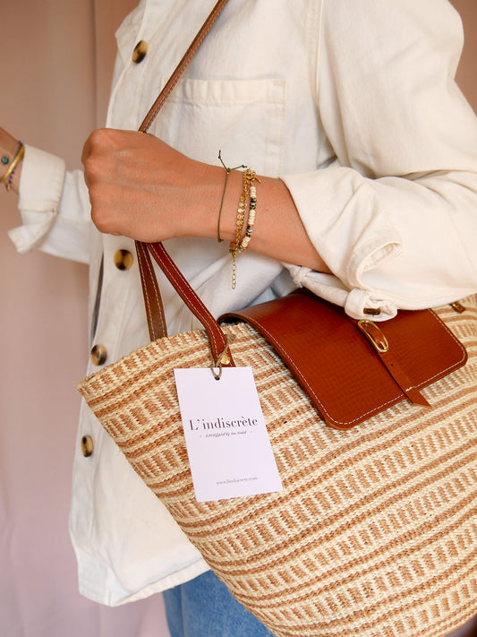 Numéro 94 - Panier en osier et cuir camel à anses