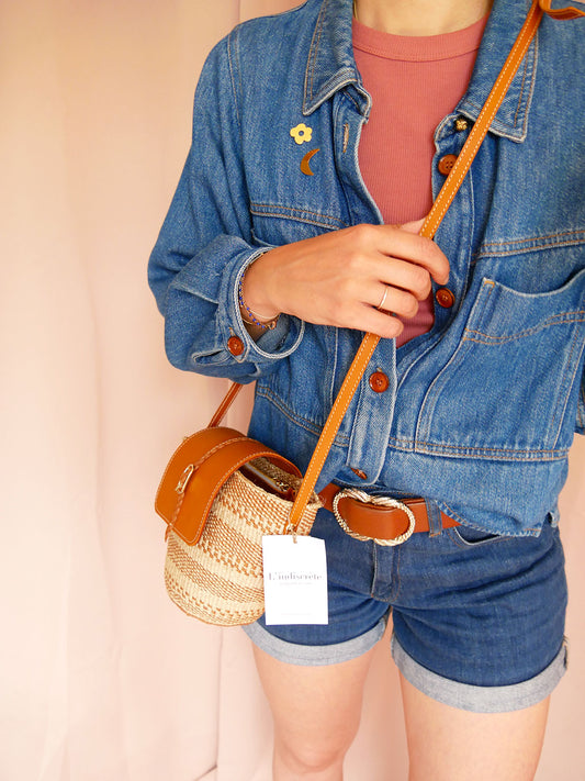 Numéro 99 - Panier en osier et cuir camel à bandoulière