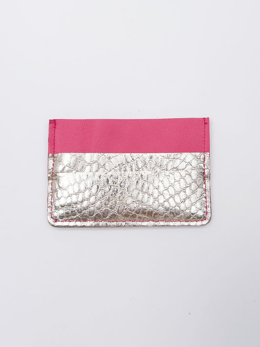Porte-cartes PC05 en cuir fuchsia et or