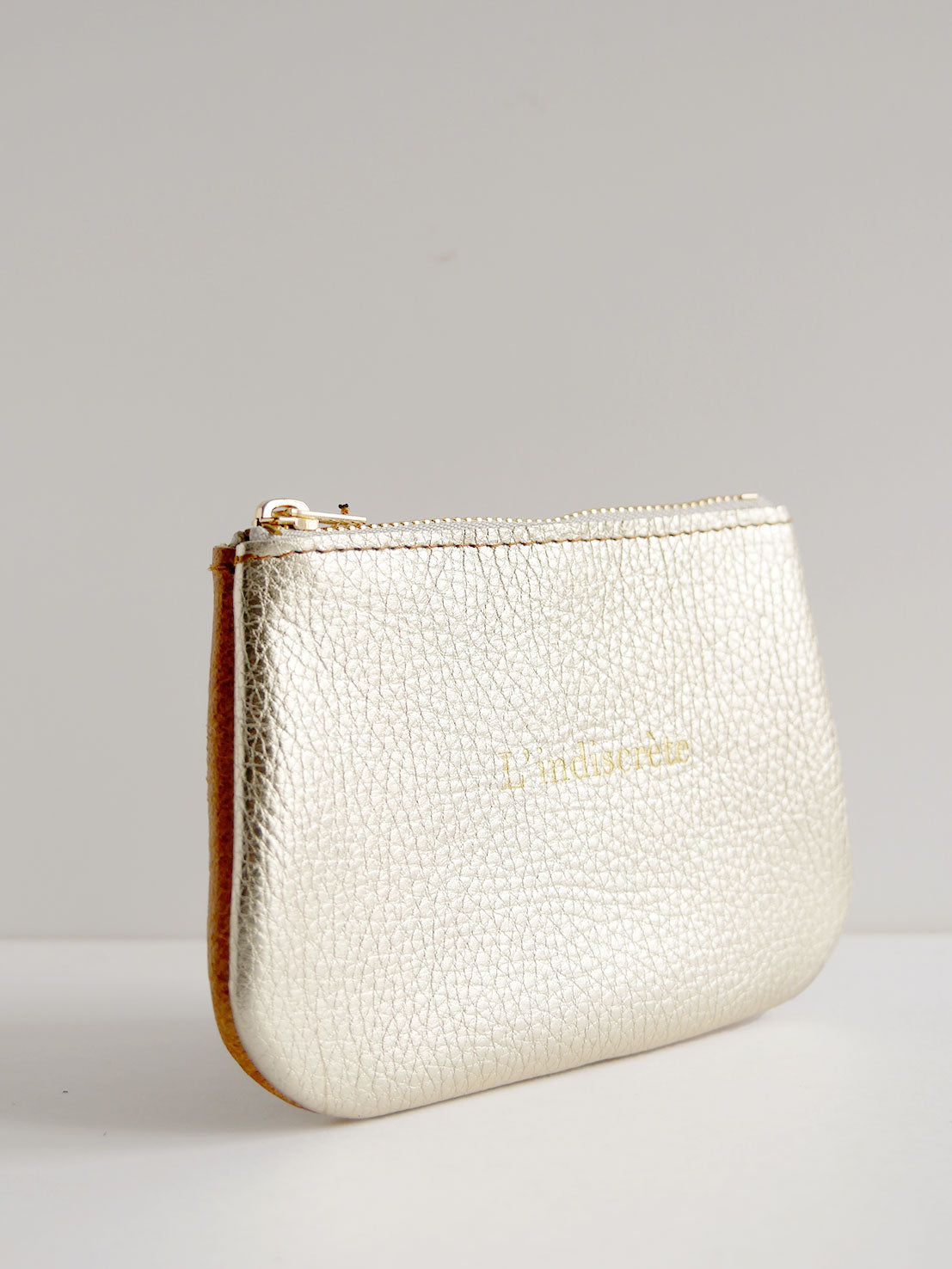 Porte-monnaie en cuir camel et or - PM01