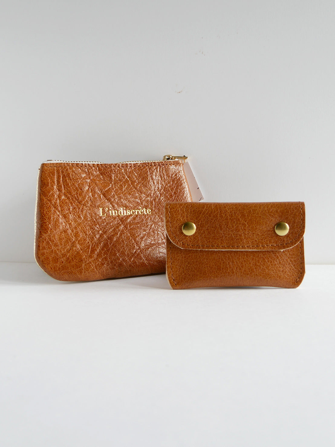 Porte-monnaie en cuir camel et or - PM01