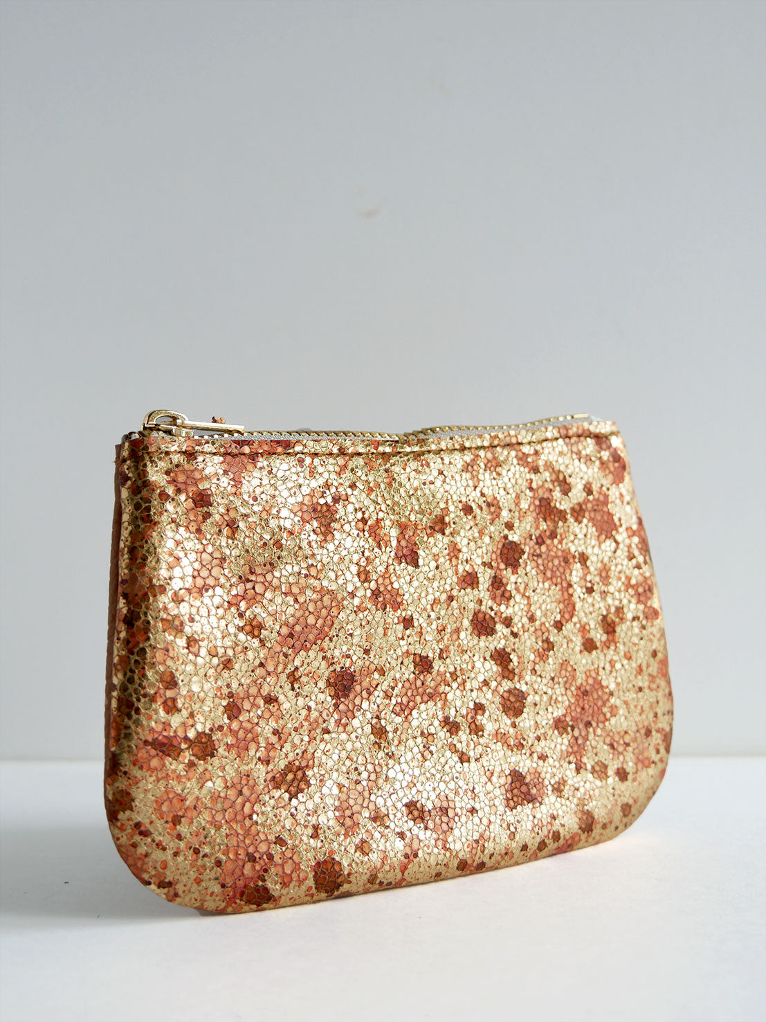 Porte-monnaie en cuir camel et or rose - PM02