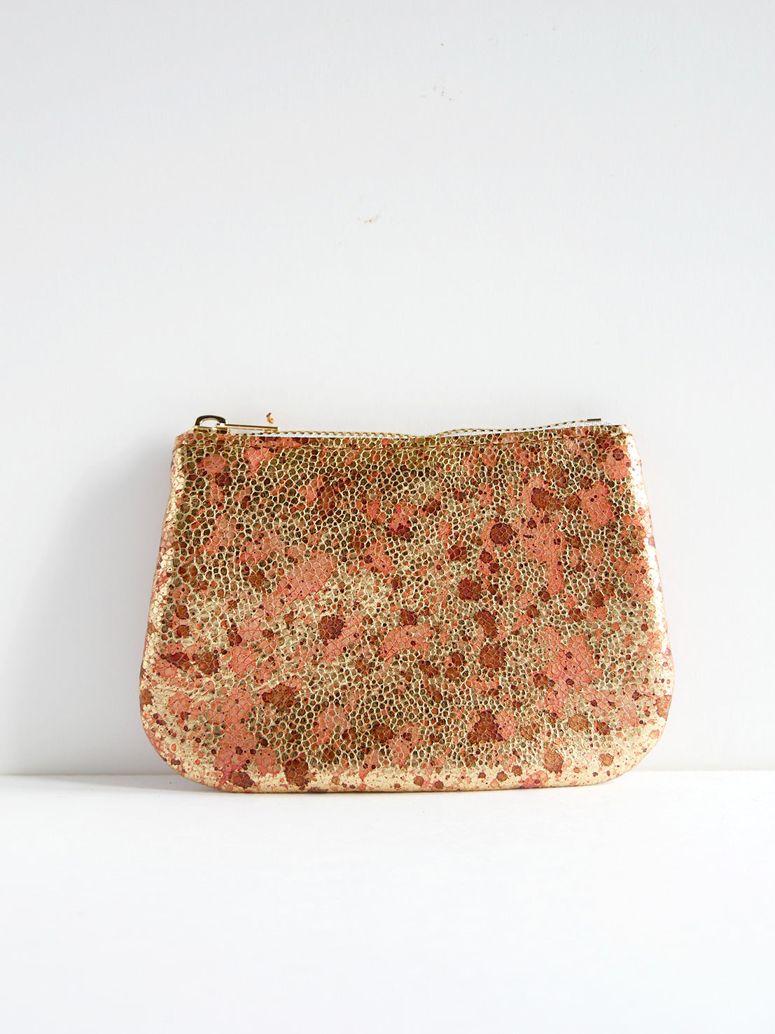 Porte-monnaie en cuir camel et or rose - PM02