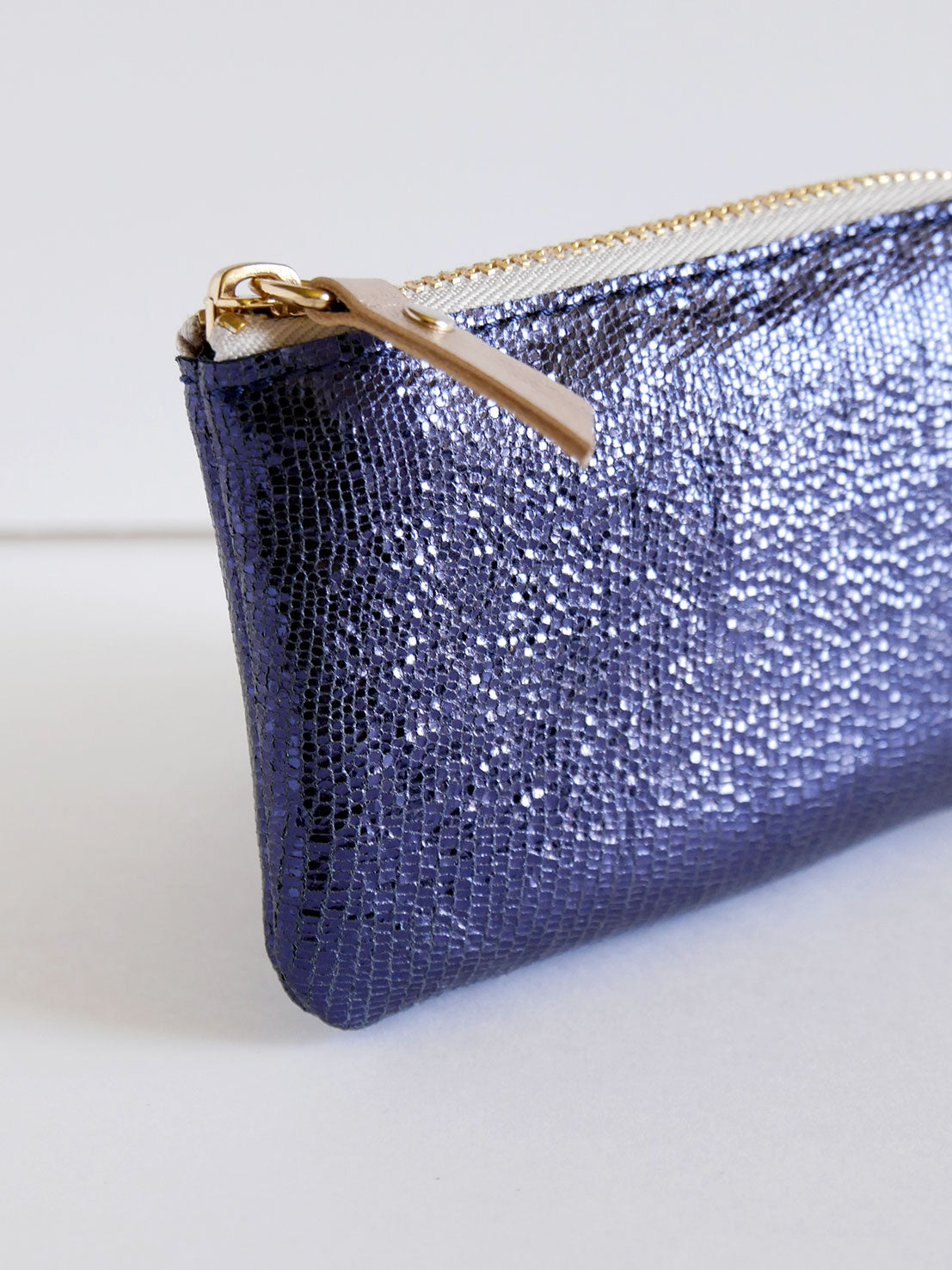 Porte-monnaie PM03 en cuir bleu nuit brillant