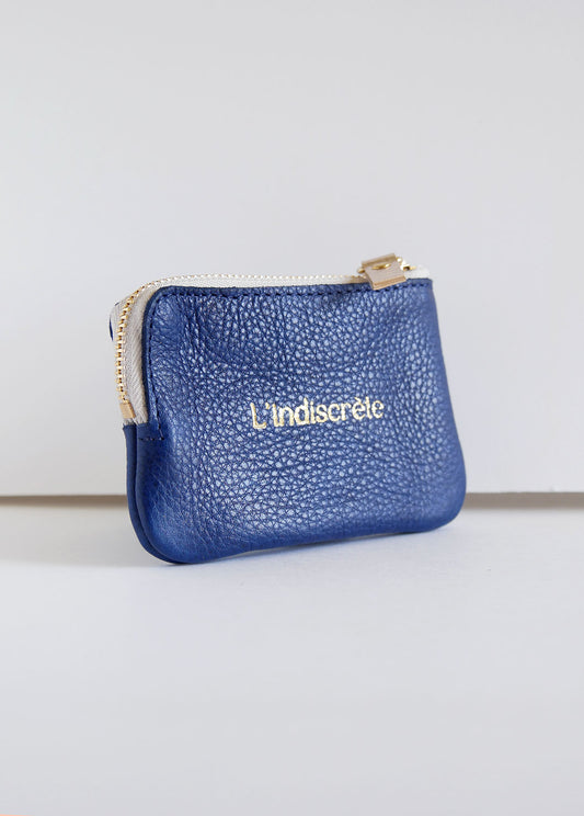 Porte-monnaie PM05 en cuir bleu grainé