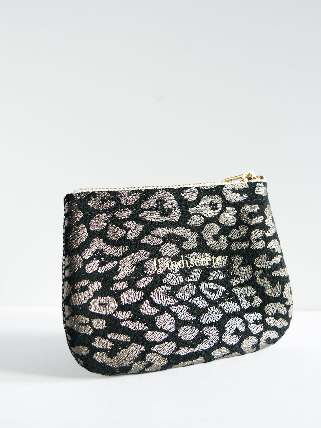 Porte-monnaie en cuir noir léopard argent- PM07