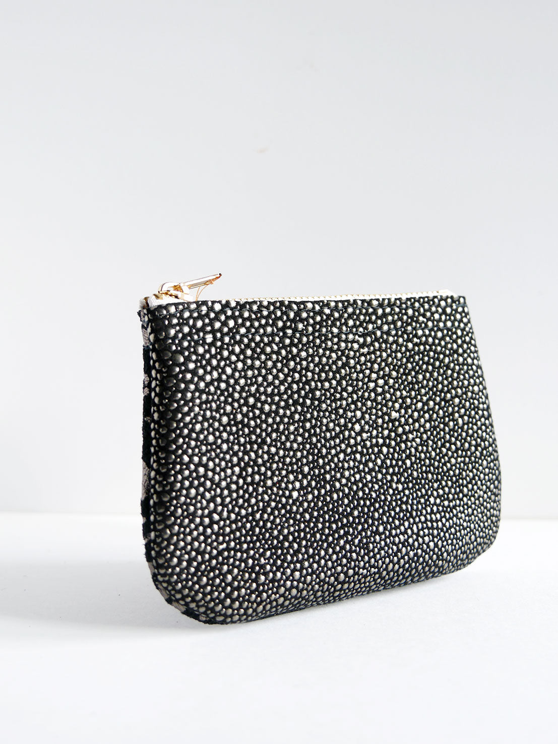 Porte-monnaie en cuir noir léopard argent- PM07