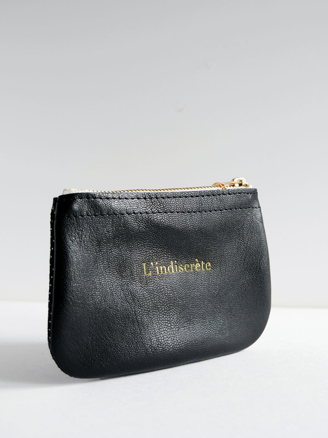 Porte-monnaie en cuir noir à pois - PM09