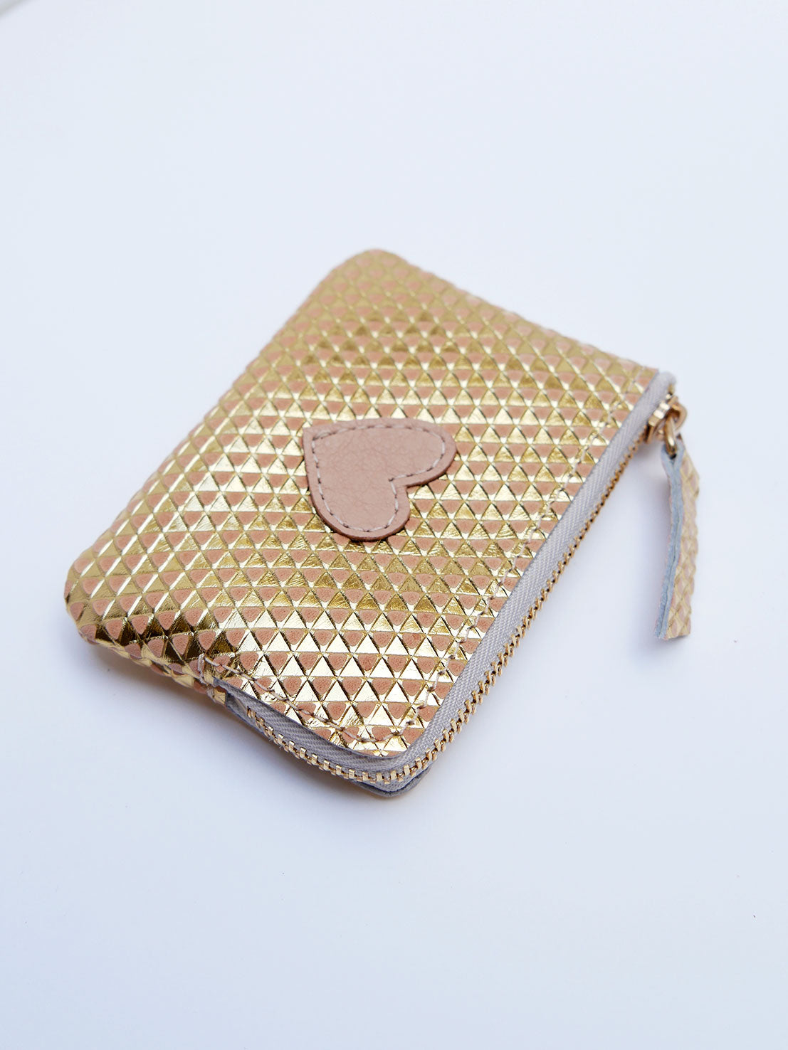 Porte-monnaie PM14 en cuir or motifs triangles