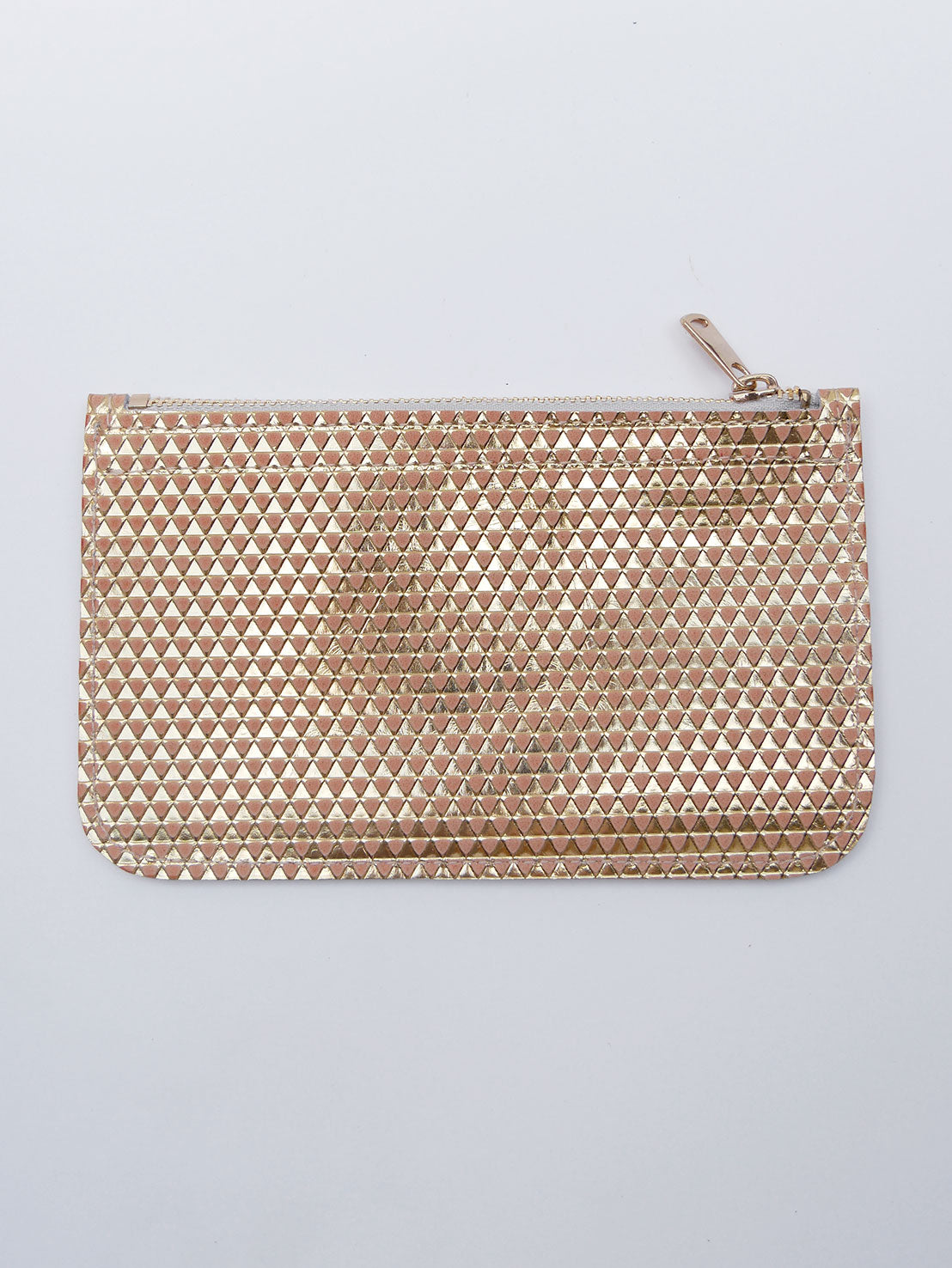 Pochette en cuir rose or triangles - P156