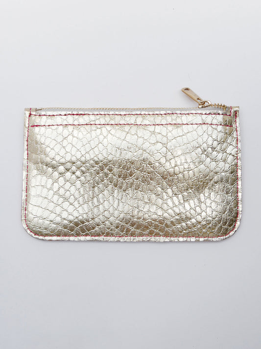 Pochette en cuir rose fuchsia et or - P158