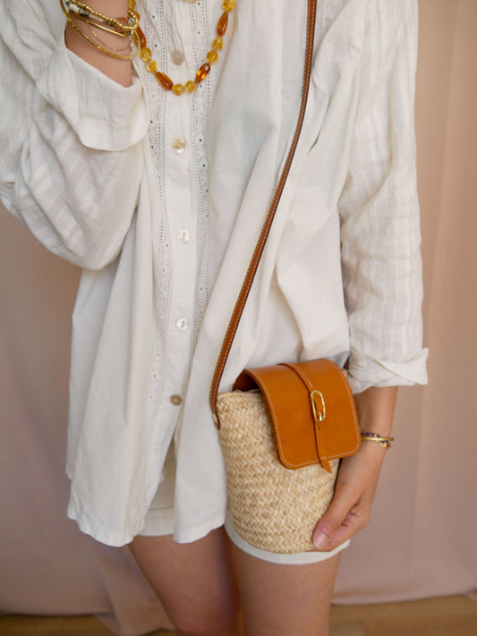 Panier 112 - Mini Panier en osier et cuir à bandoulière