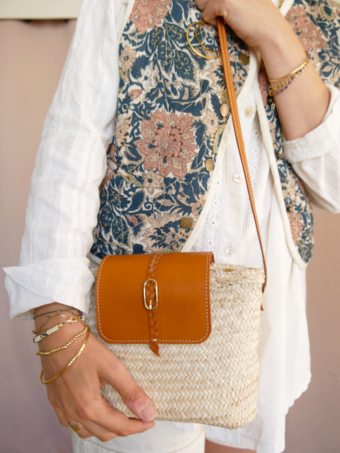 Panier 118 - Panier en osier et cuir à bandoulière