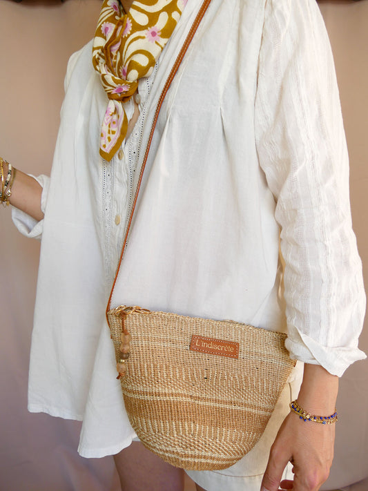 Panier 101 - Panier en osier et cuir camel à bandoulière