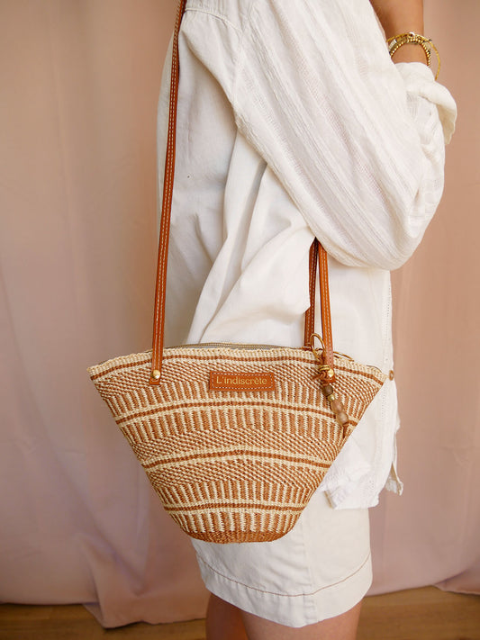 Panier 124 - Panier en osier et cuir camel à bandoulière