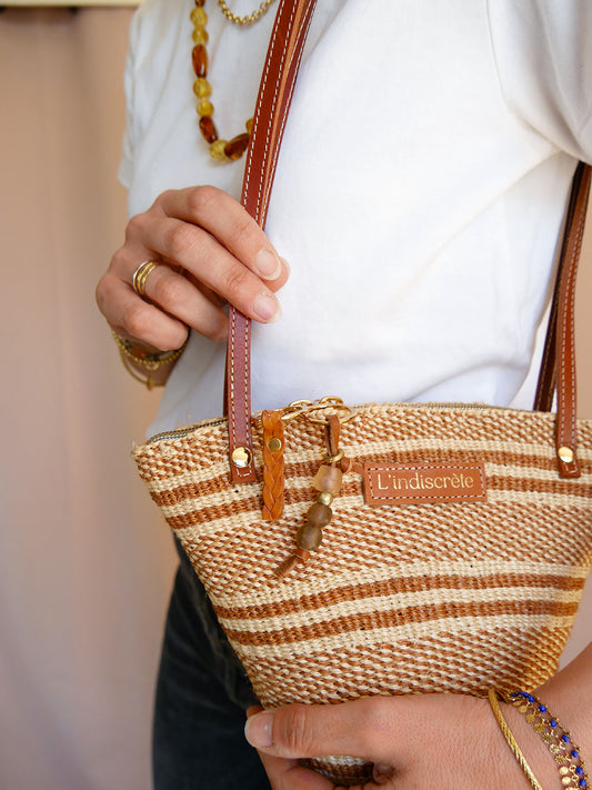 Panier 128 - Panier en osier et cuir camel à bandoulière