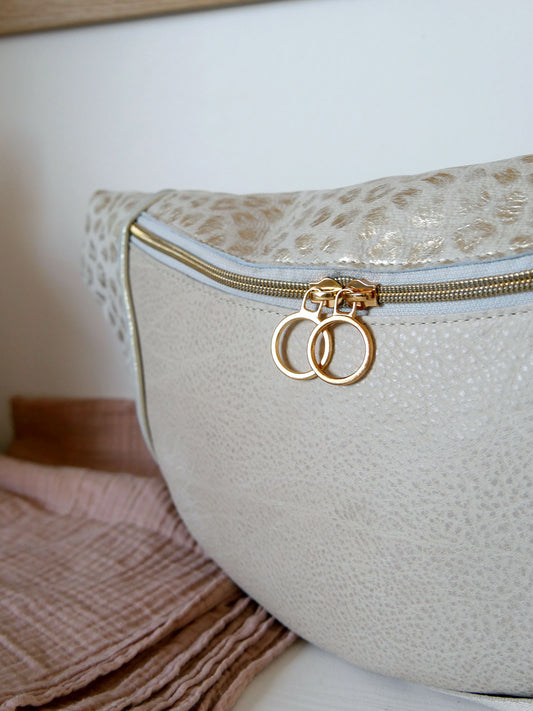 Banane - n°28 Cuir blanc crème or motifs léopard