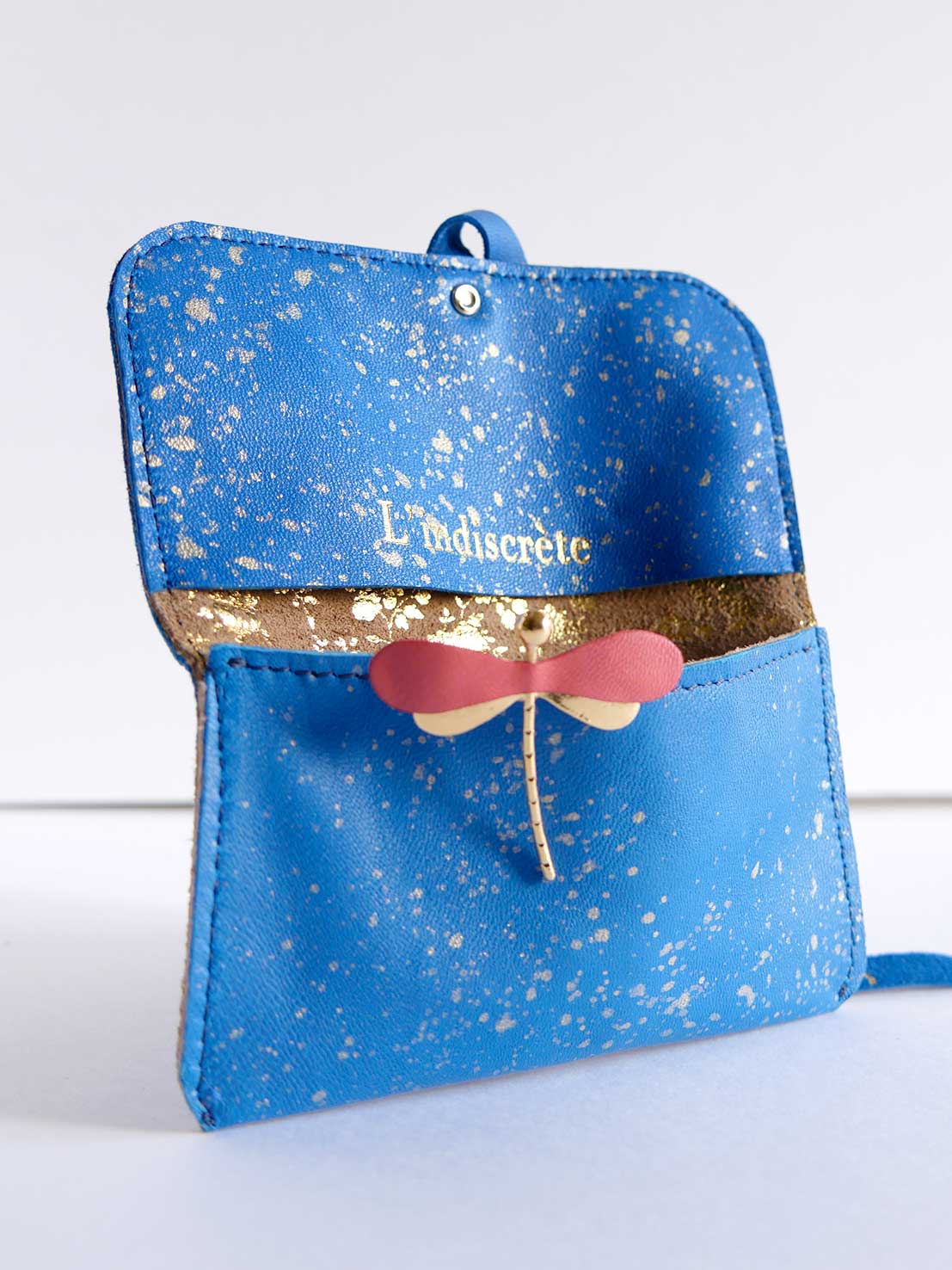 Etui pour bijoux cuir bleu moucheté or