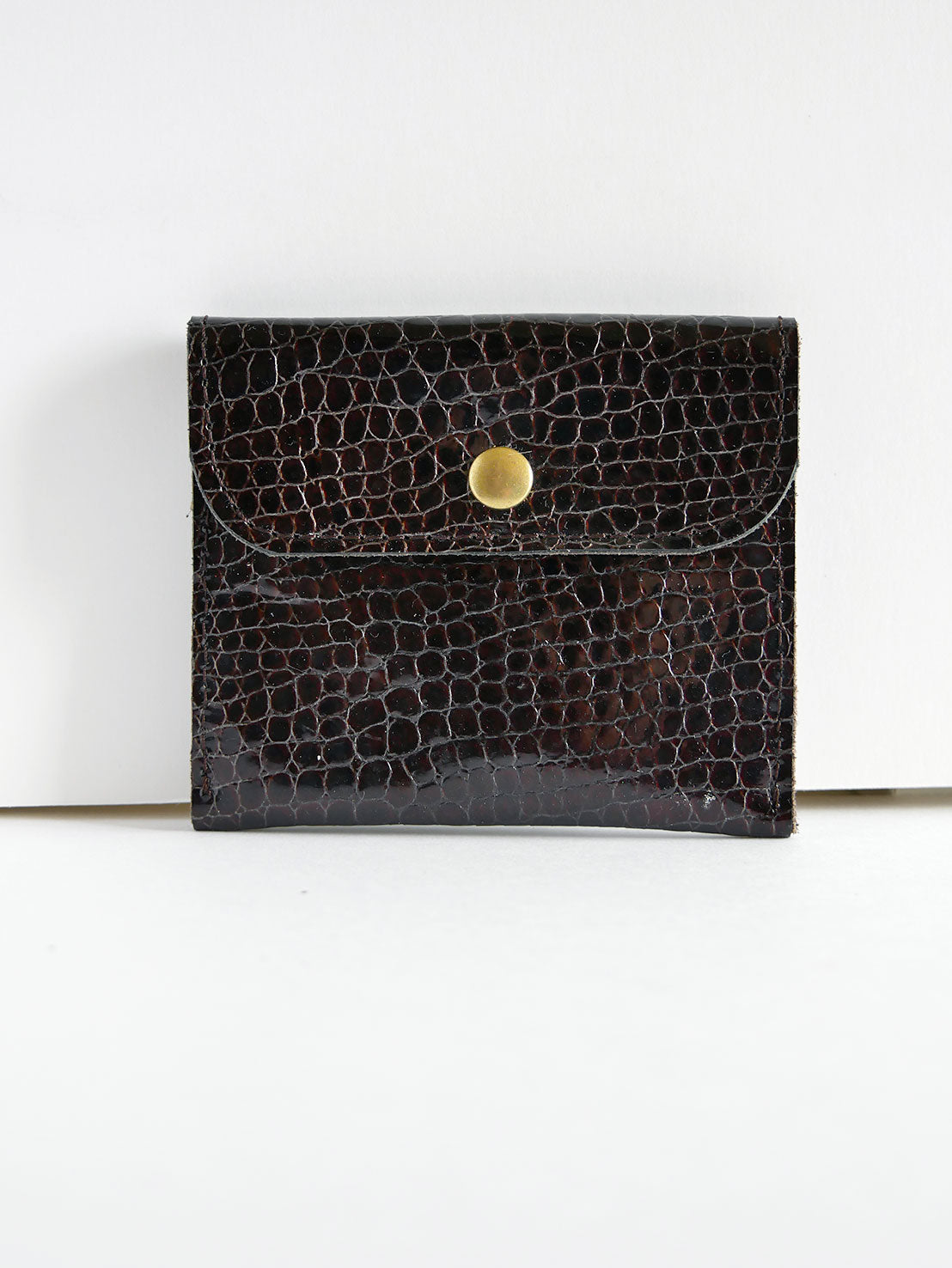 Mini pochette cuir vernis marron écaille