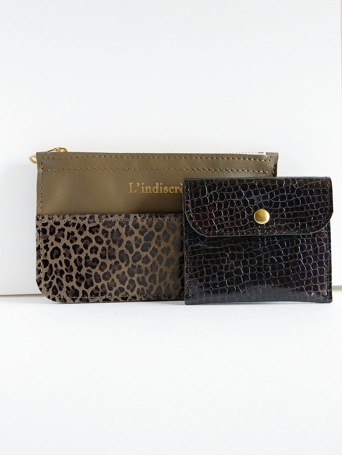 Mini pochette cuir vernis marron écaille