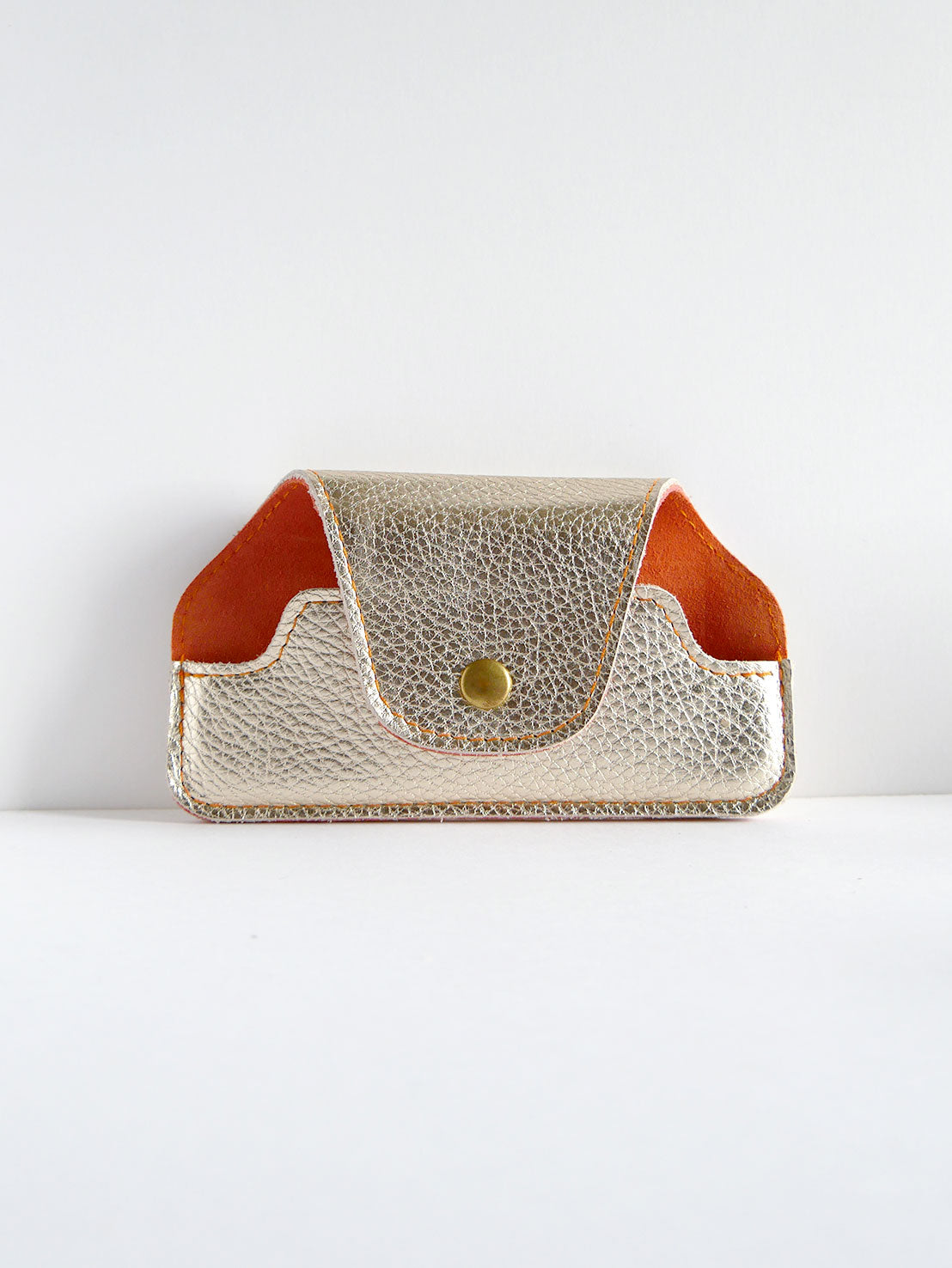 Etui à lunettes en cuir doré et orange ET37