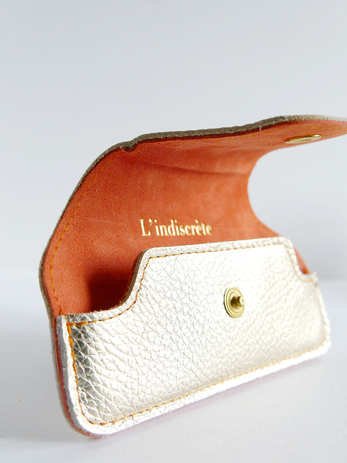 Etui à lunettes en cuir doré et orange ET37
