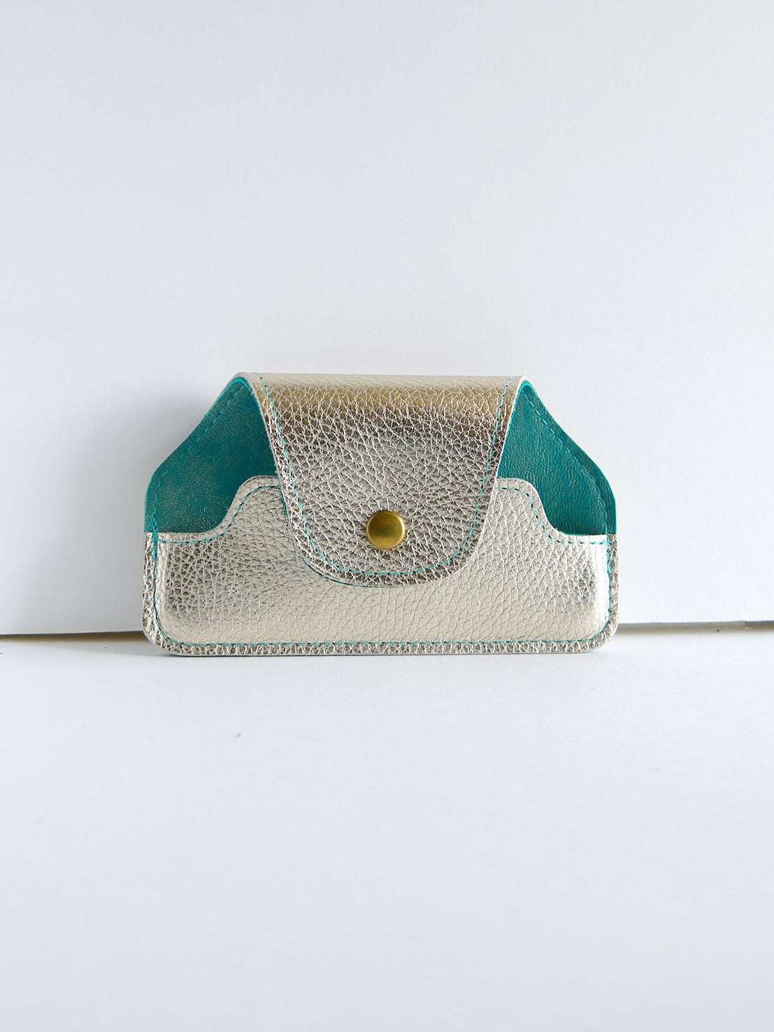 Etui à lunettes en cuir doré et turquoise ET50