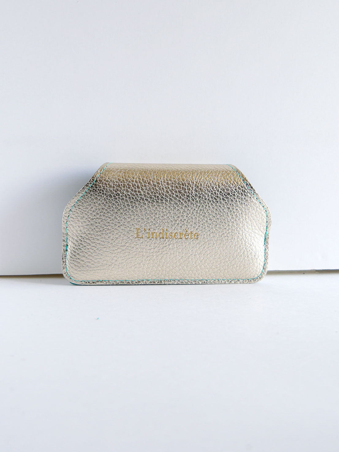 Etui à lunettes en cuir doré et turquoise ET50