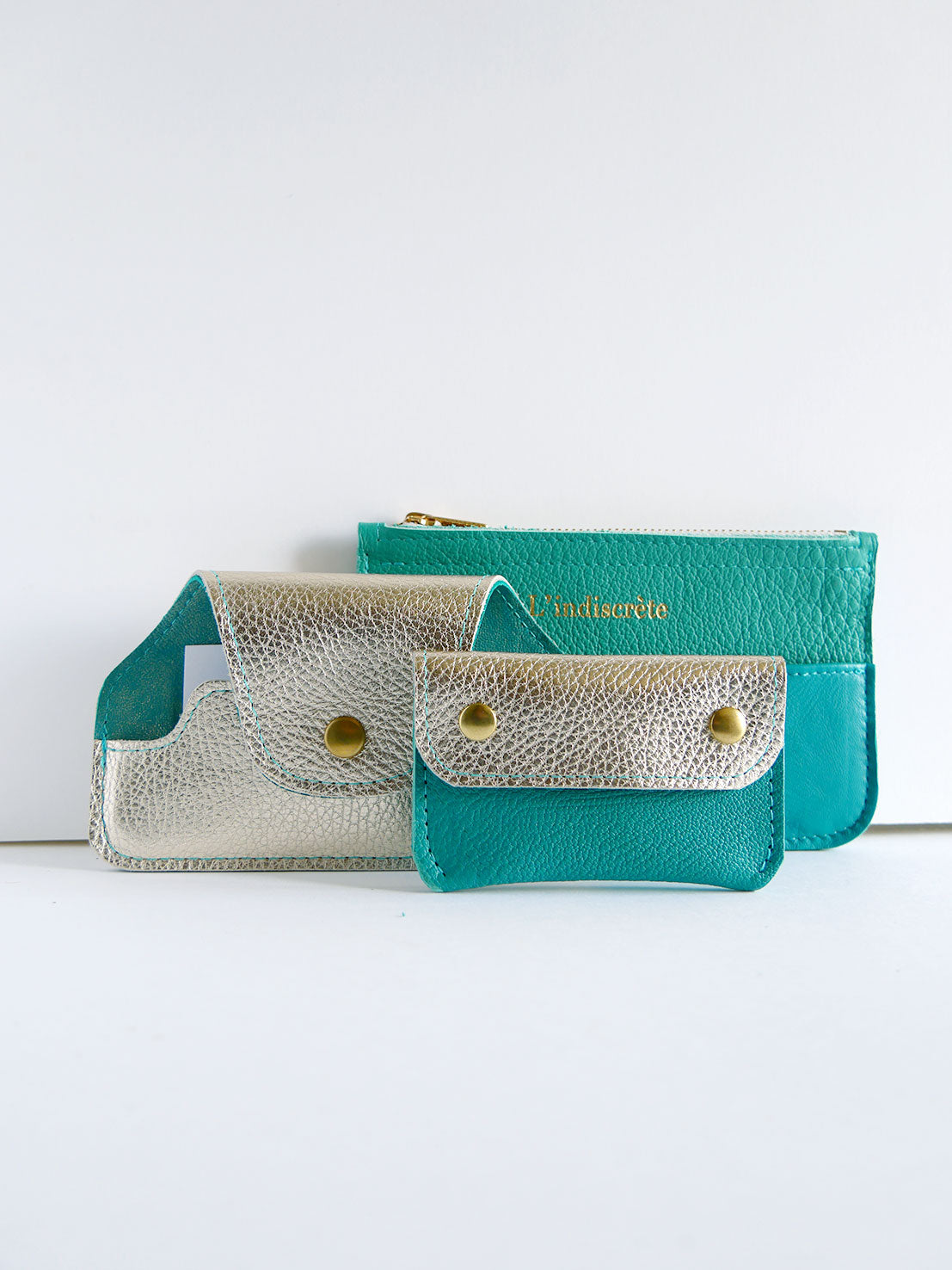 Porte-cartes PC38 en cuir or et turquoise