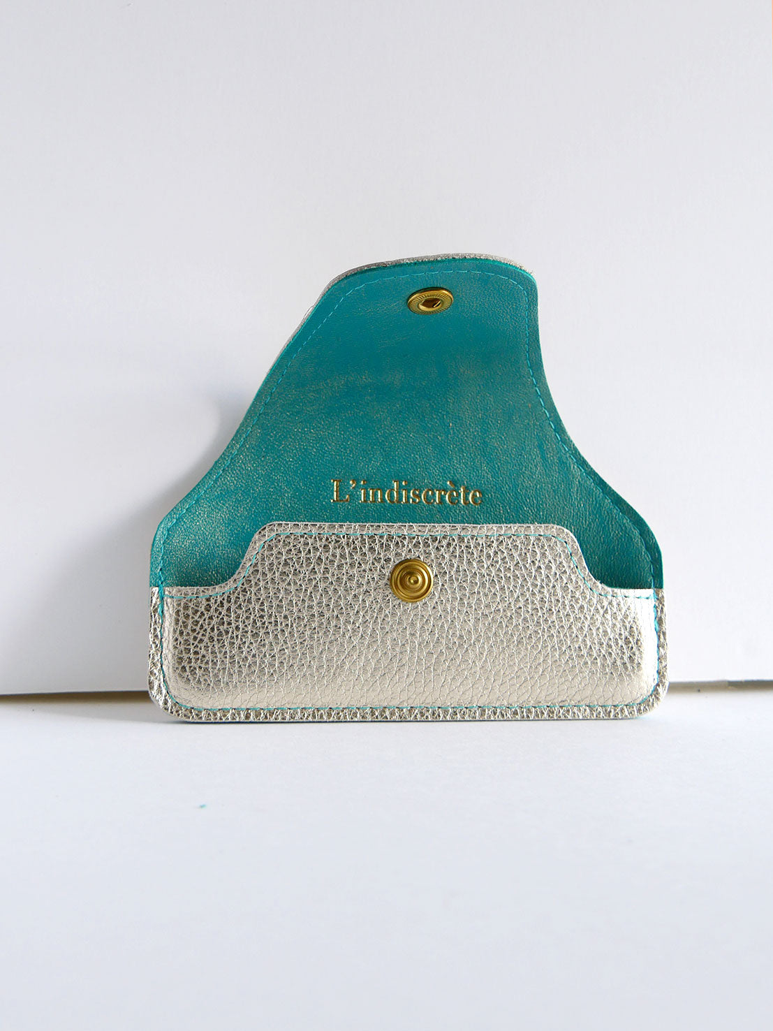 Etui à lunettes en cuir doré et turquoise ET50