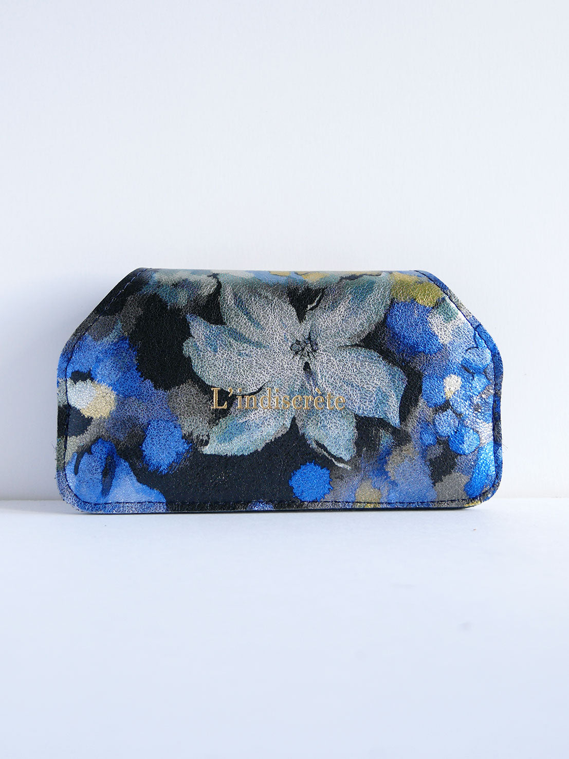Etui à lunettes ET51 en cuir motif floral bleu et noir