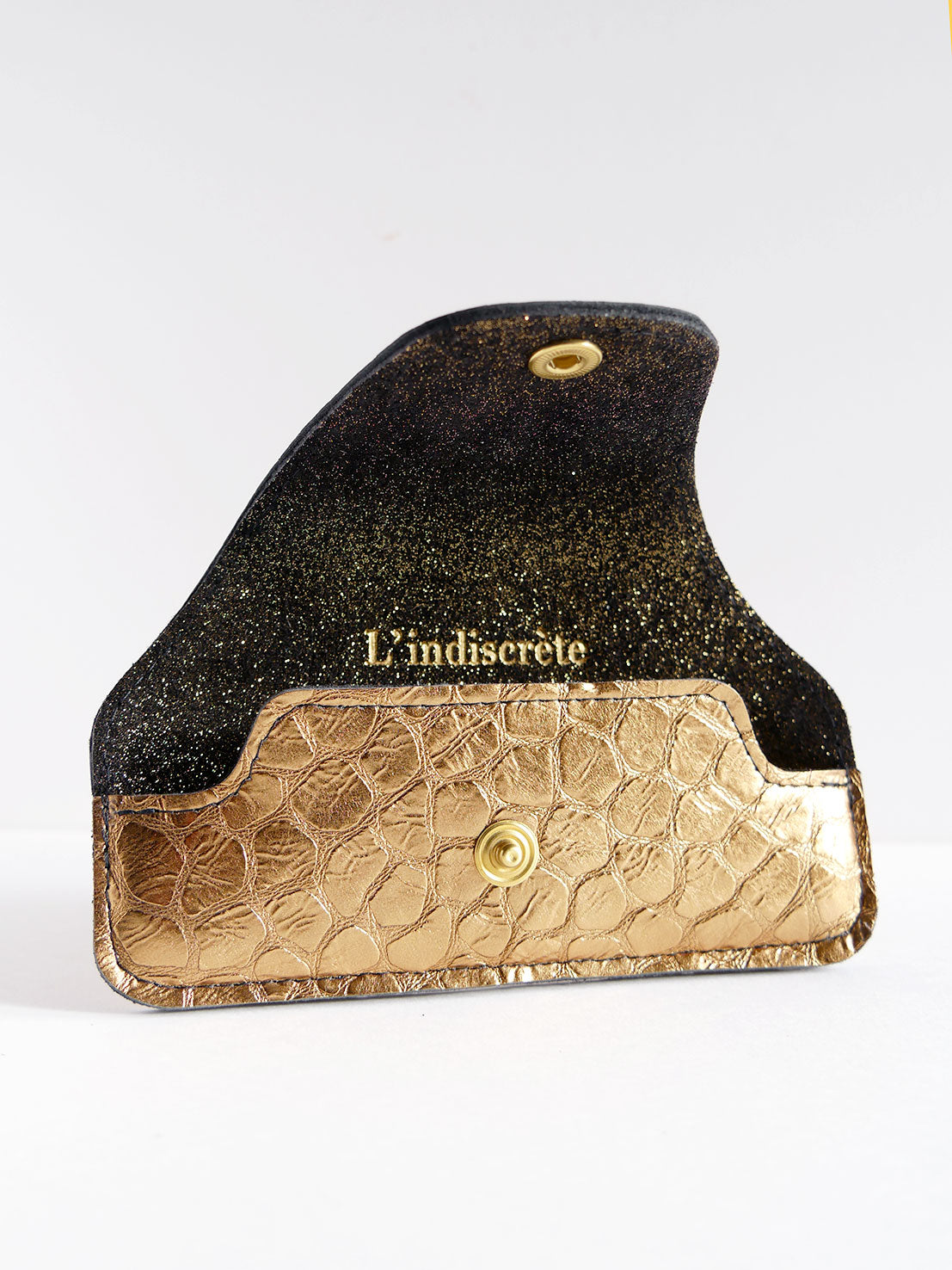 Etui à lunettes en cuir bronze doré et noir ET57